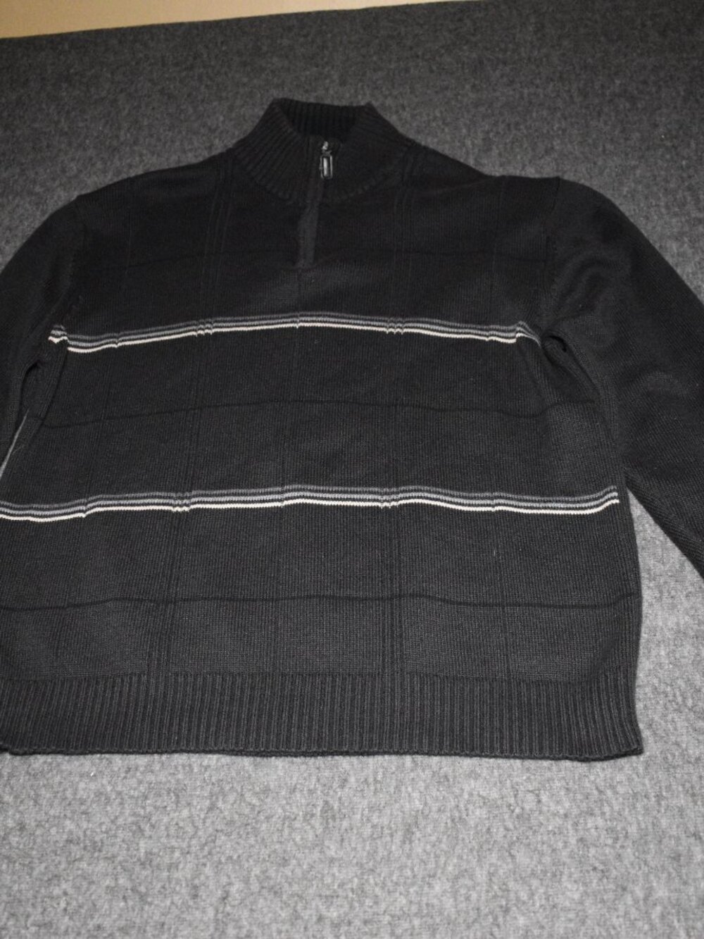 Oscar De La Renta Mens XXL 1/4 Zip Pullover Sweater Black Knit Long Sleeve Strip